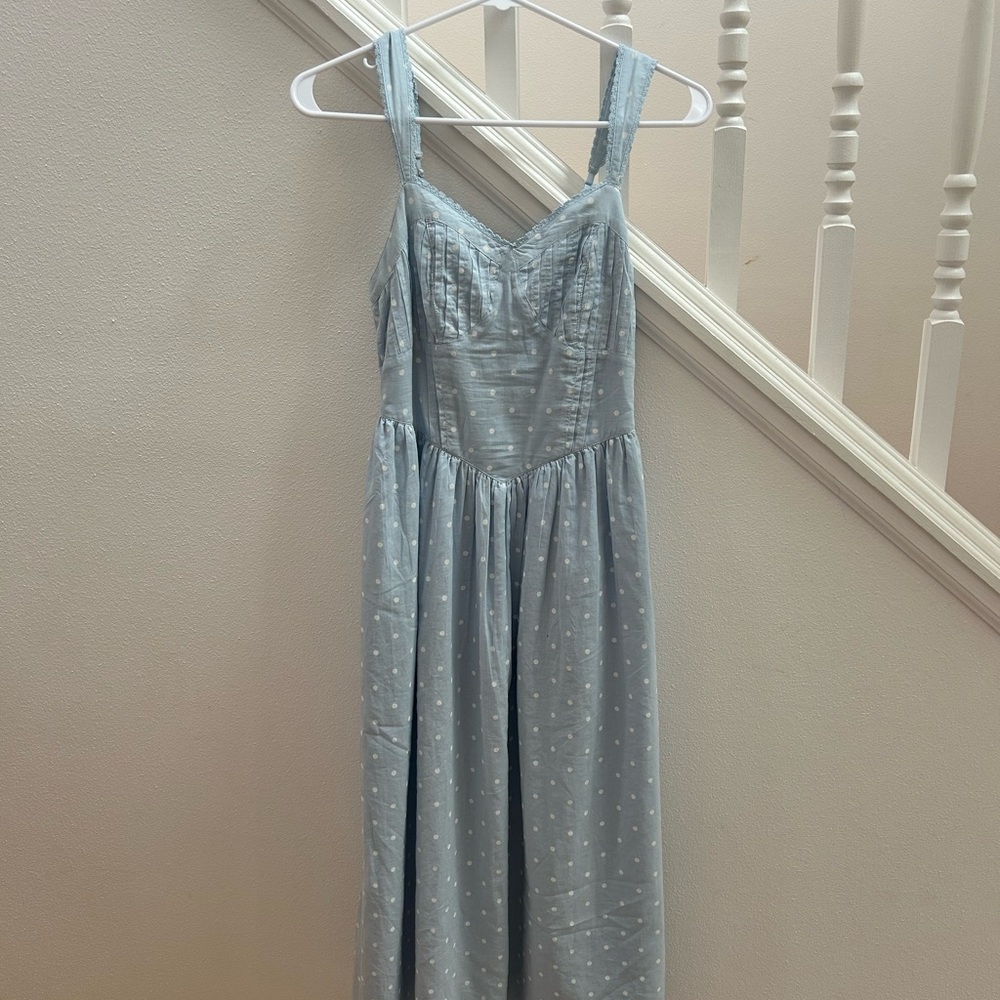 American Eagle Outfitters Blue and White Smocked Maxi Dress